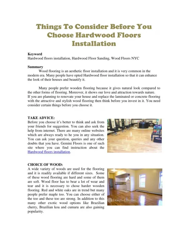 Things To Consider Before You Choose Hardwood Floors Installation