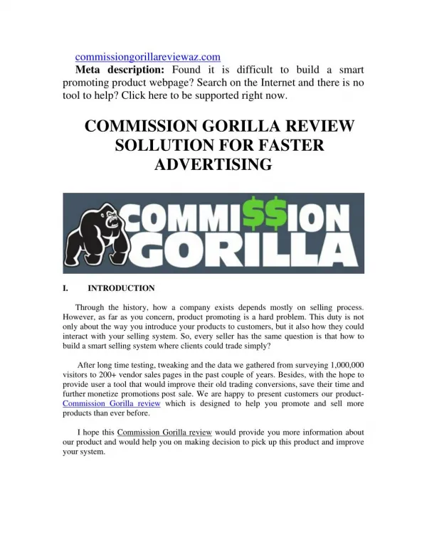 Commission Gorilla Review and Biggest Bonus