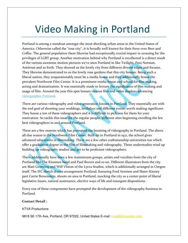 VIDEOGRAPHER PORTLAND