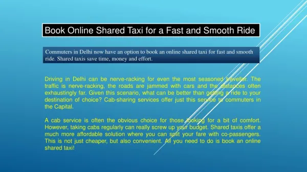 Book Online Shared Taxi for a Fast and Smooth Ride