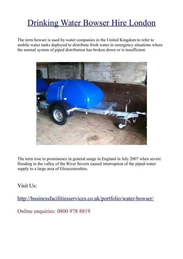 Drinking Water Bowser Hire London