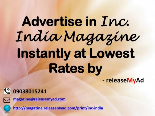 Advertising in Inc. India Magazine through releaseMyAd.