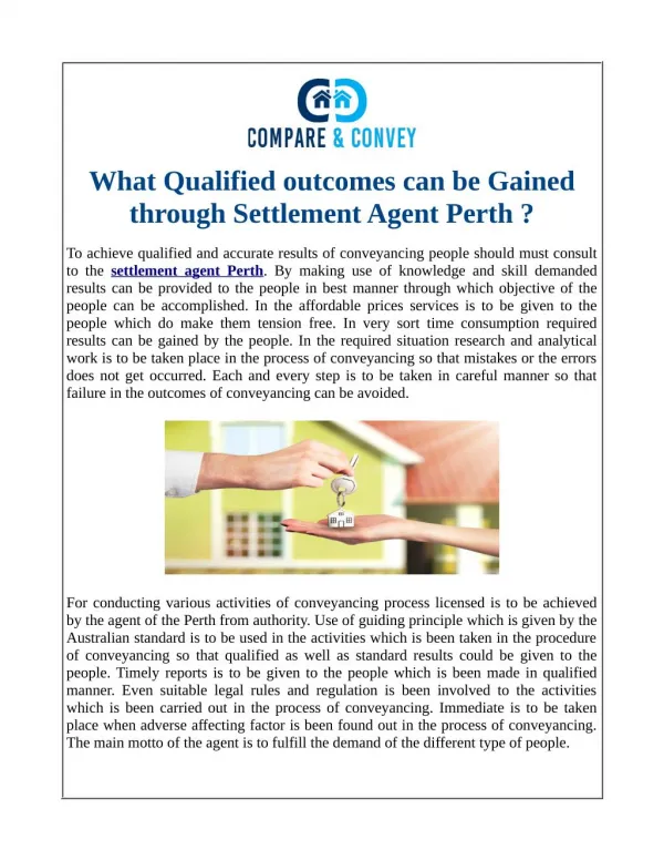 What Qualified outcomes can be Gained through Settlement Agent Perth ?