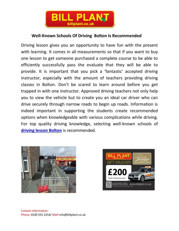 Well-Known Schools Of Driving Bolton Is Recommended