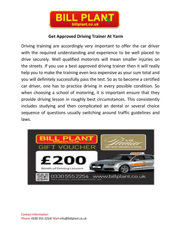 Get Approved Driving Trainer At Yarm