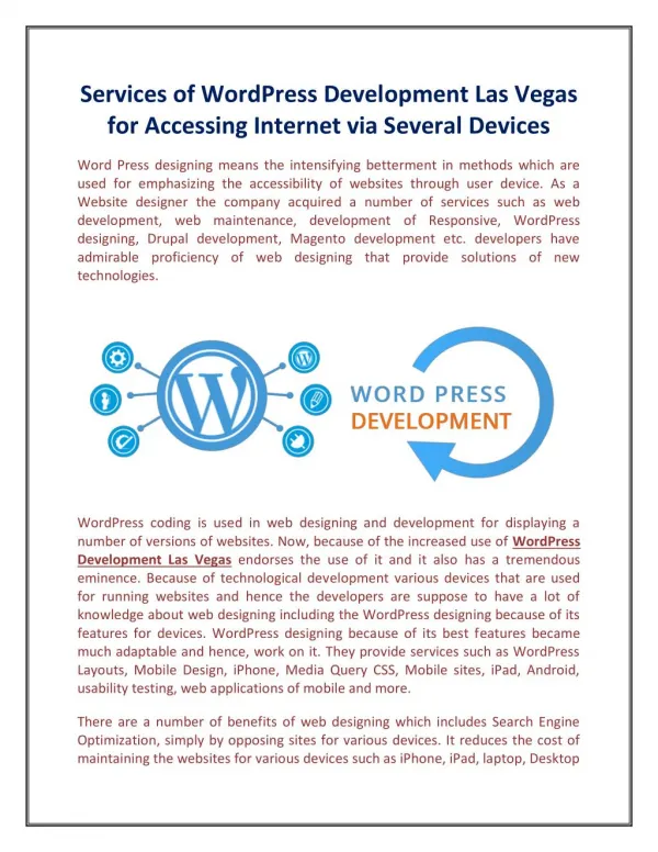 Services of WordPress Development Las Vegas for Accessing Internet via Several Devices