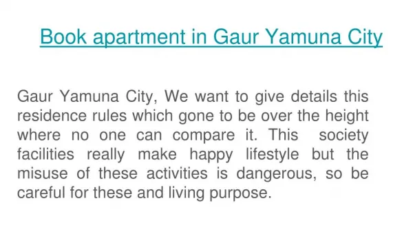 Gaur Yamuna City offers apartment in Noida