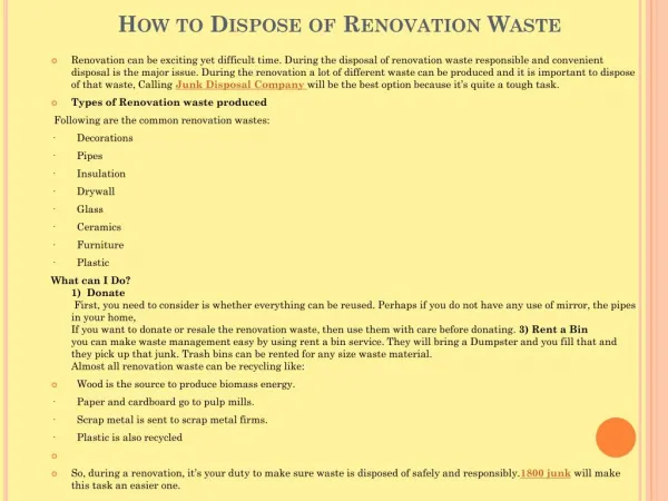 How to Dispose of Renovation Waste