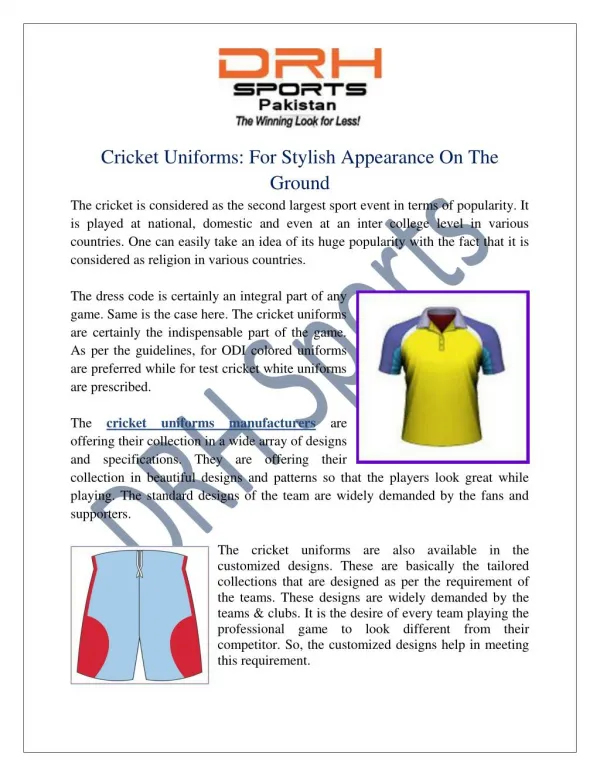 Cricket Uniforms For Stylish Appearance On The Ground