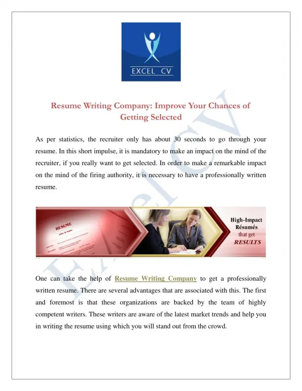 Resume Writing Company Improve Your Chances of Getting Selected