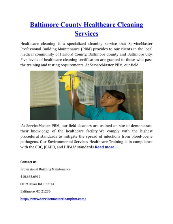 Baltimore County Healthcare Cleaning Services