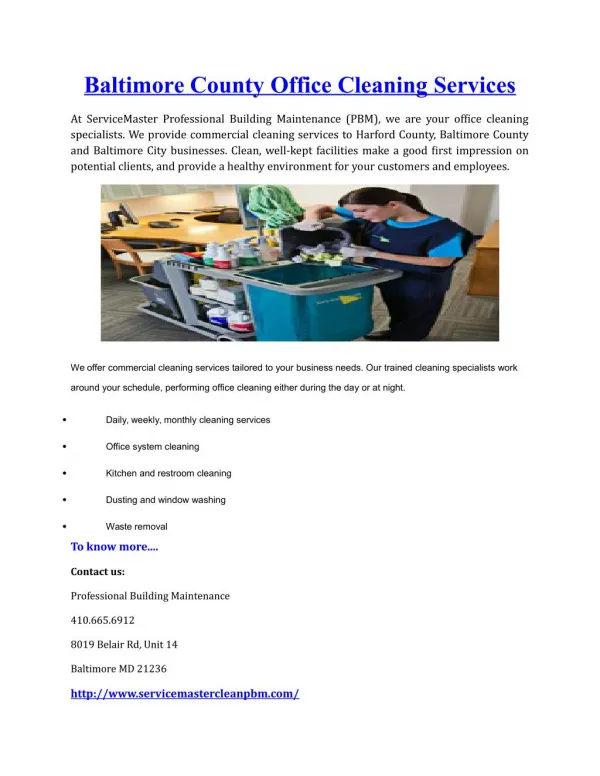 Baltimore County Office Cleaning Services