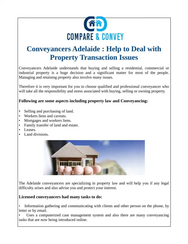 Conveyancers Adelaide : Help to Deal with Property Transaction Issues