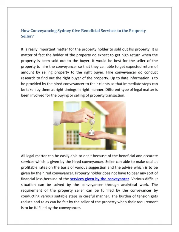 How Conveyancing Sydney Give Beneficial Services to the Property Seller?