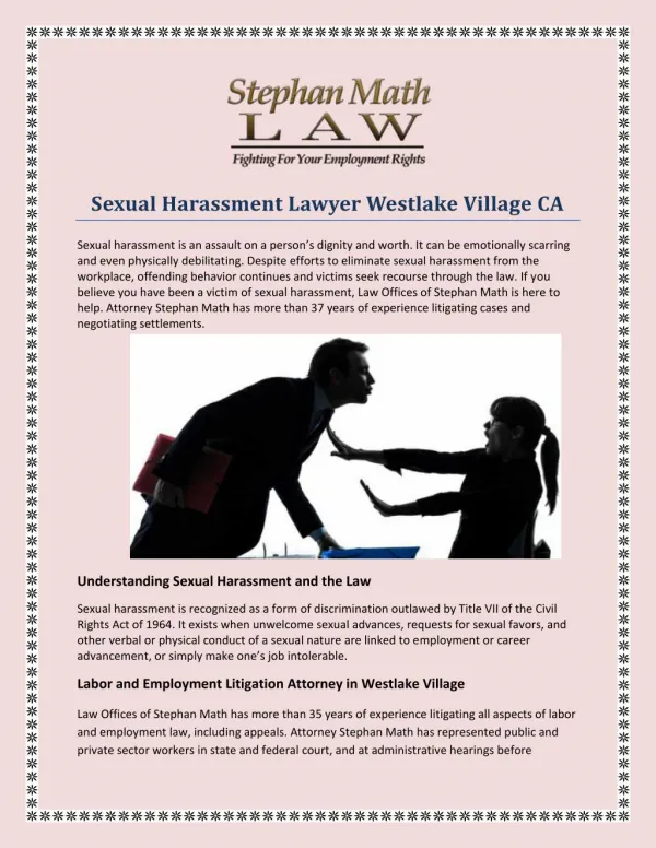 Sexual Harassment Lawyer Westlake Village CA
