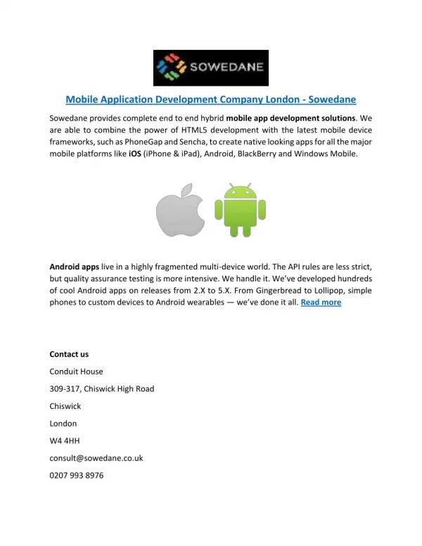Mobile Application Development Company London - Sowedane