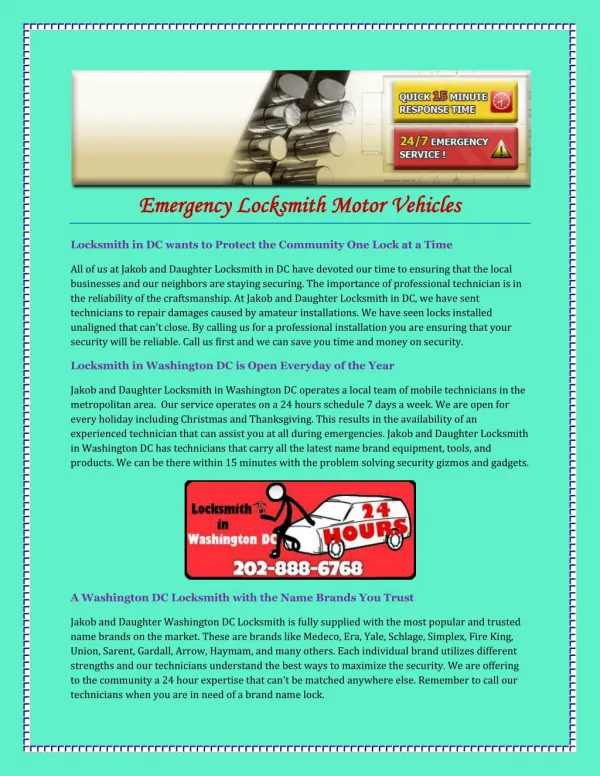 Emergency Locksmith Motor Vehicles