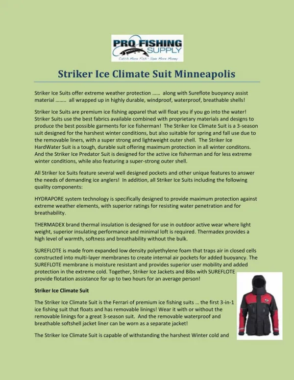 Striker Ice Climate Suit Minneapolis