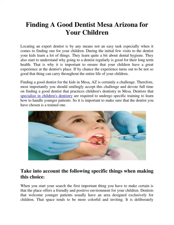 Finding A Good Dentist Mesa Arizona for Your Children