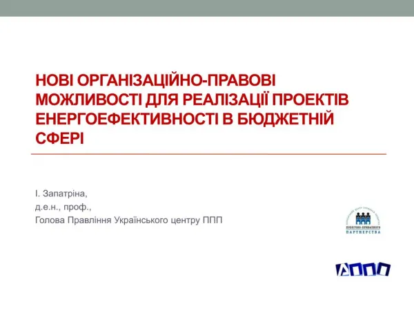 НОВІ ОРГАНІЗАЦІЙНО-ПРАВОВІ МОЖЛИВОСТІ ДЛЯ РЕАЛІЗАЦІЇ ПРОЕКТІВ ЕНЕРГОЕФЕКТИВНОСТІ В БЮДЖЕТНІЙ СФЕРІ