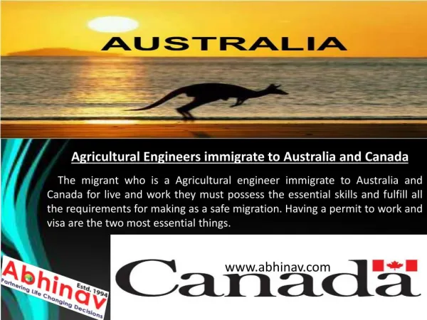 Agricultural Engineers immigrate to Australia and Canada