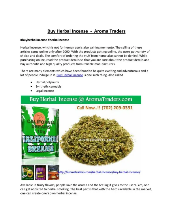 Buy Herbal Incense at aromatraders.com