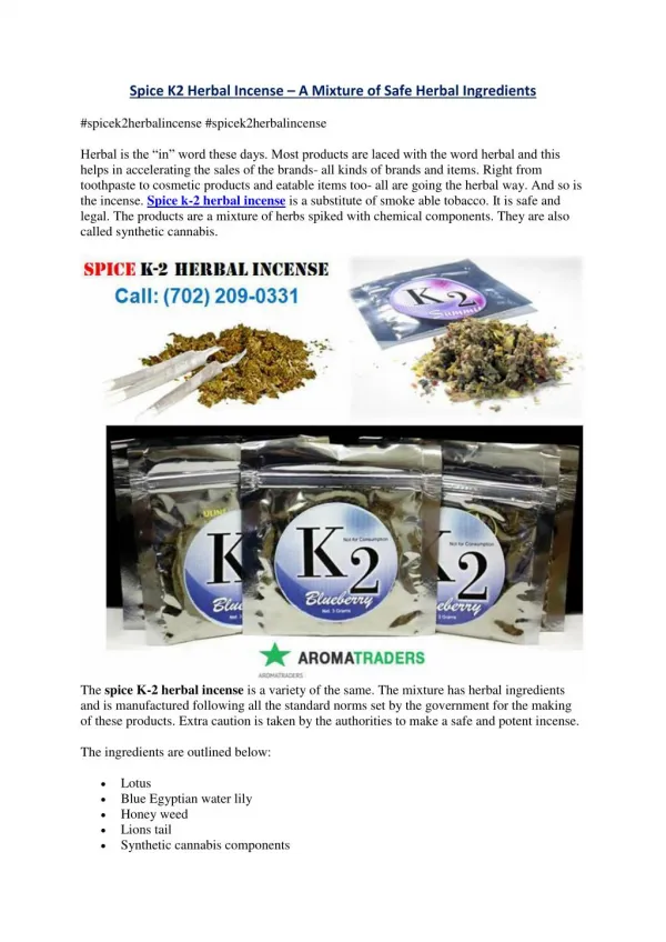 Spice K-2 Herbal Incense for Sale