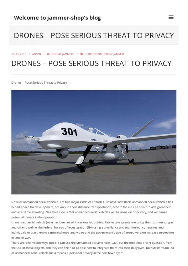 Drones – Pose Serious Threat to Privacy
