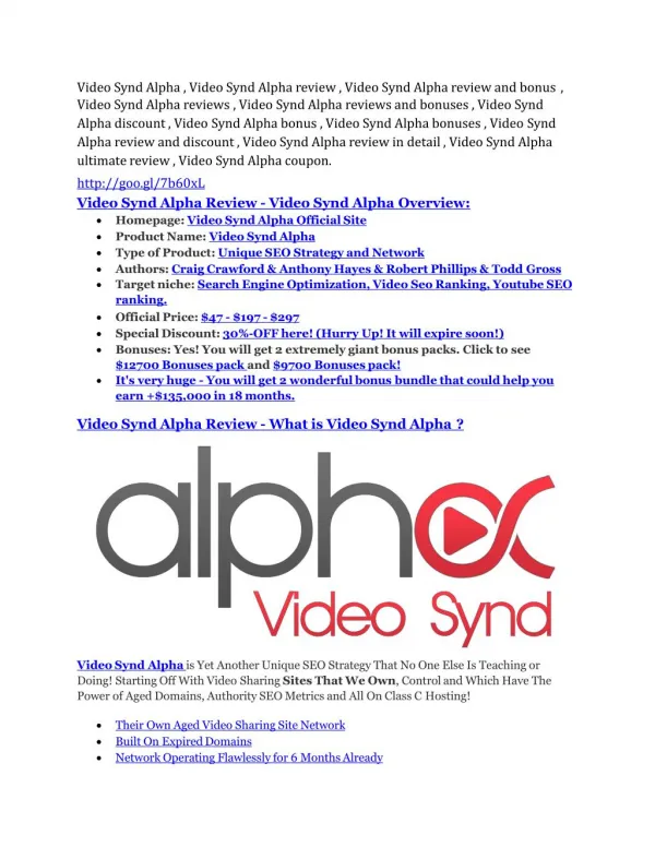 Video Synd Alpha review in detail and (FREE) $21400 bonus