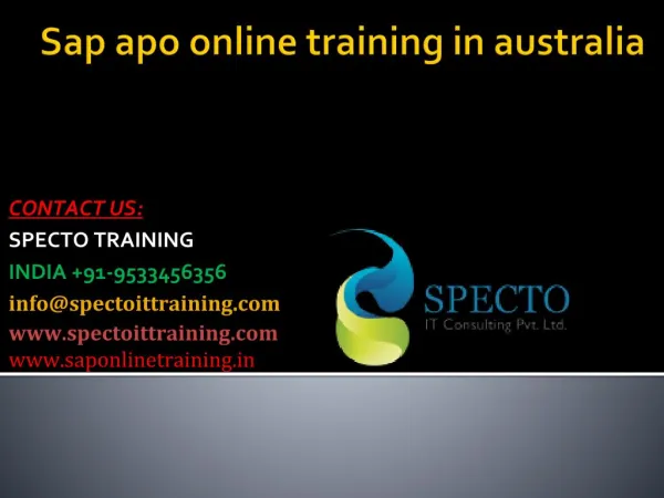 Sap apo online training in australia
