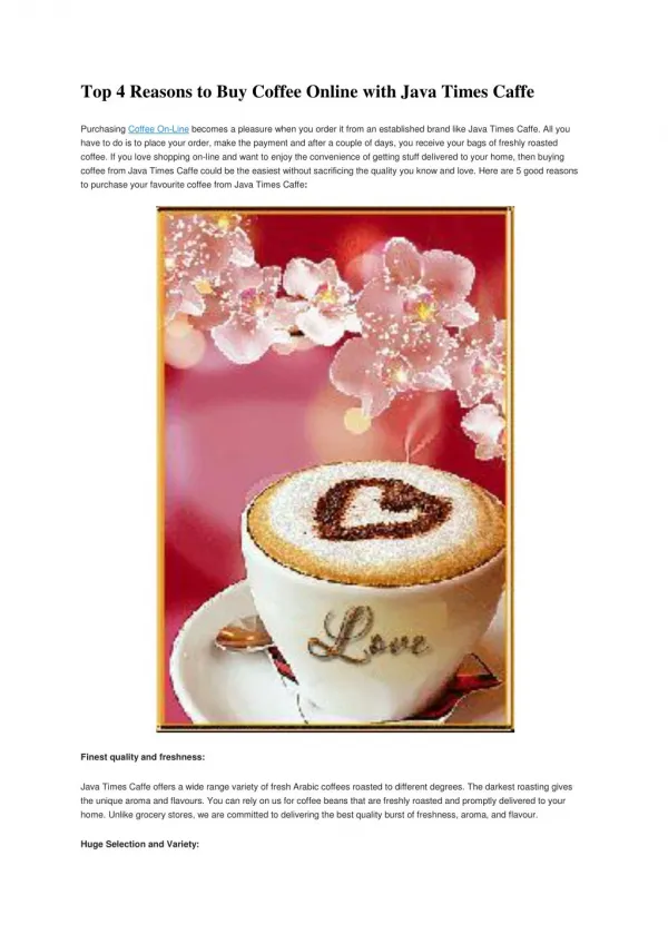Top 4 Reasons to Buy Coffee Online with Java Times Caffe
