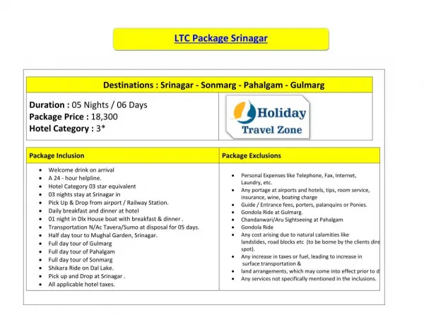LTC Package Srinagar