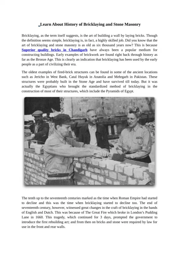 Learn About History of Bricklaying and Stone Masonry