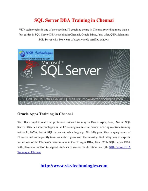 SQL Server DBA Training in Chennai