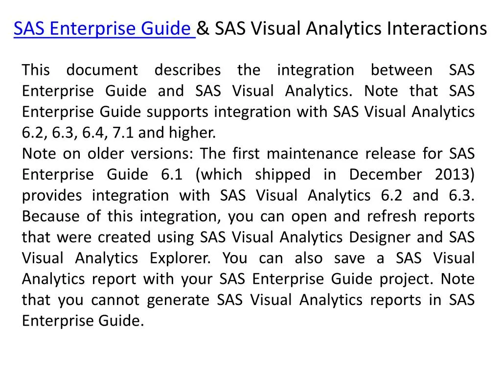 sas enterprise guide sas visual analytics interactions