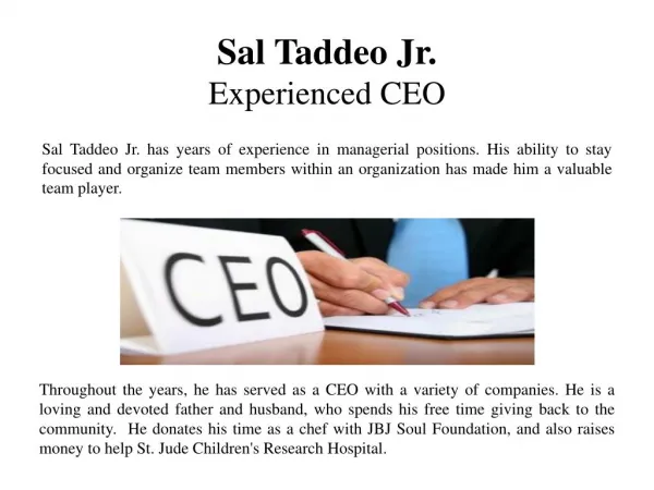 Sal Taddeo Jr - Experienced CEO