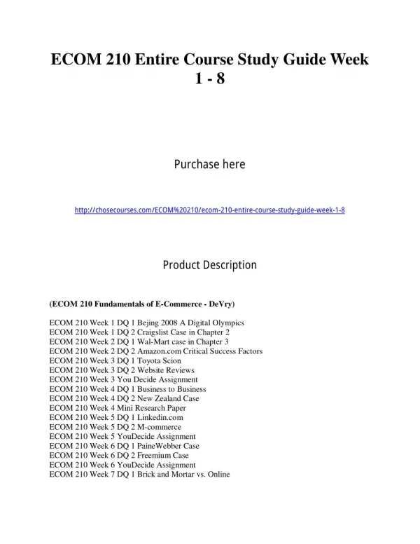 ECOM 210 Entire Course Study Guide Week