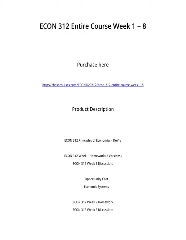 ECON 312 Entire Course Week 1 – 8