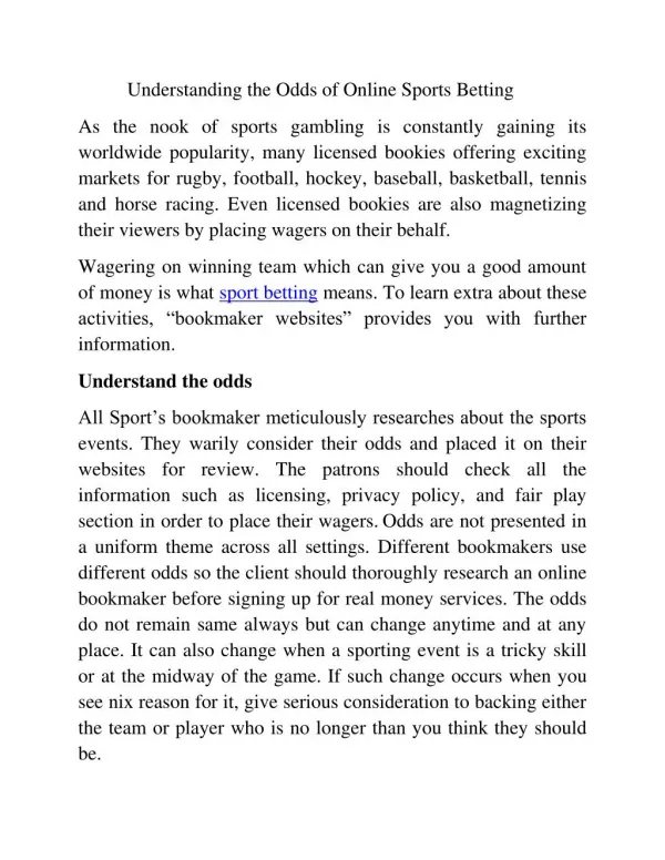 Understanding the odds of online sports betting