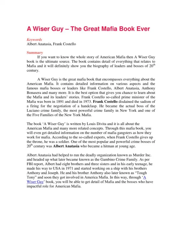 A Wiser Guy – The Great Mafia Book Ever