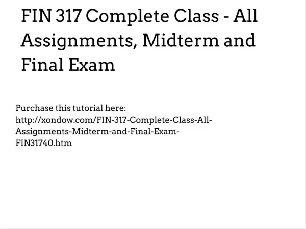 FIN 317 Complete Class - All Assignments, Midterm and Final Exam