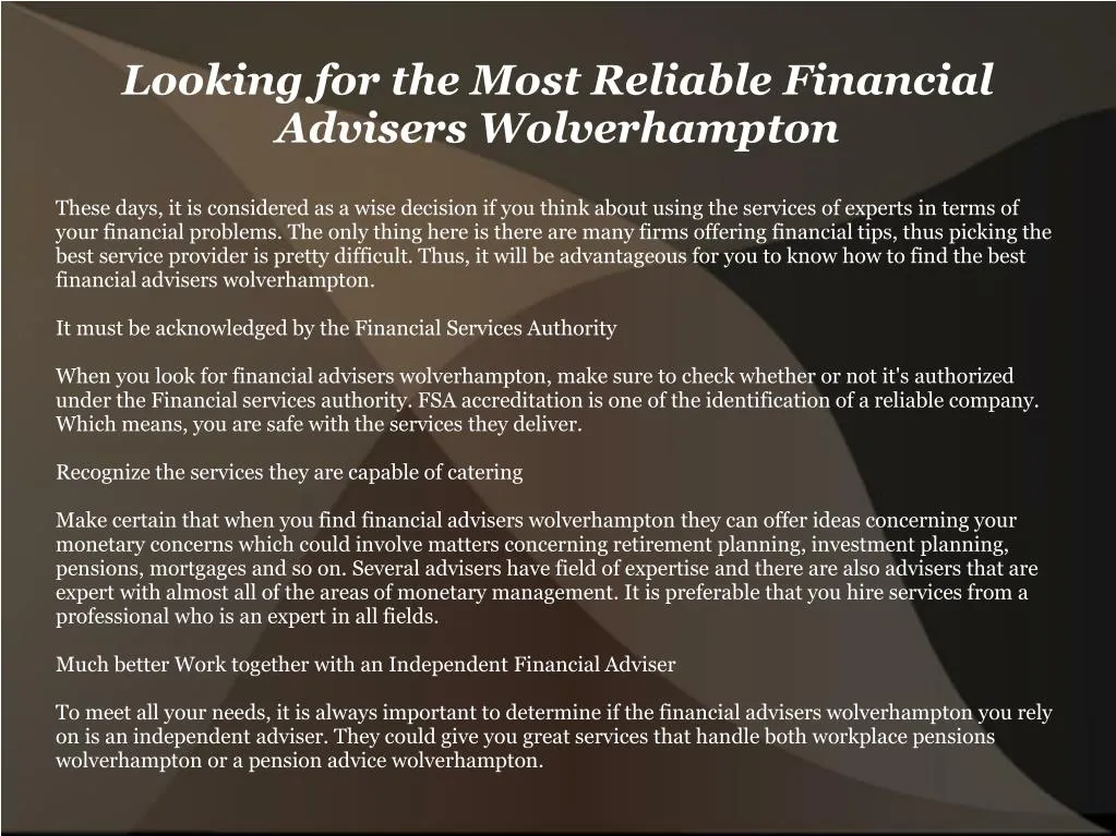looking for the most reliable financial advisers wolverhampton