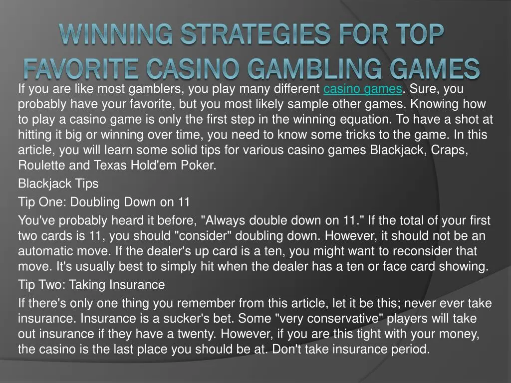 winning strategies for top favorite casino gambling games