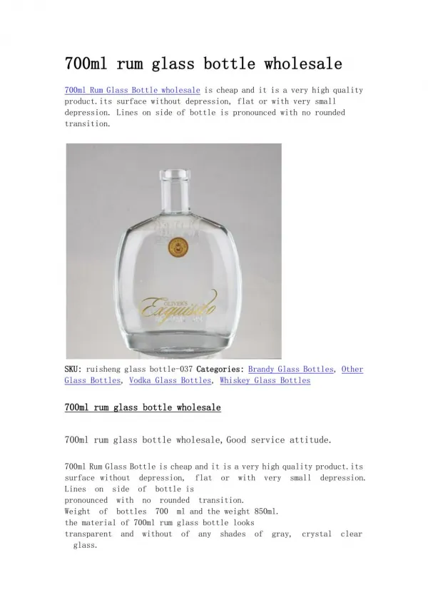 700ml rum glass bottle wholesale