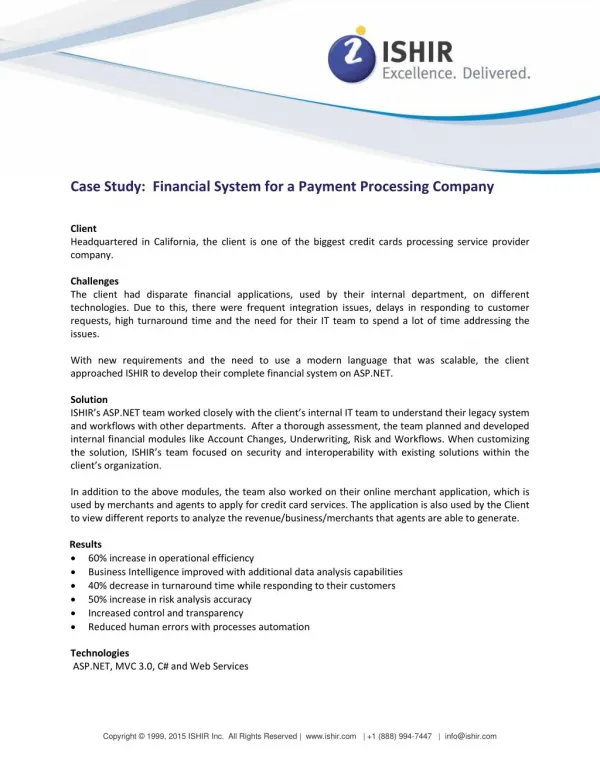 Financial System for a Payment Processing Company