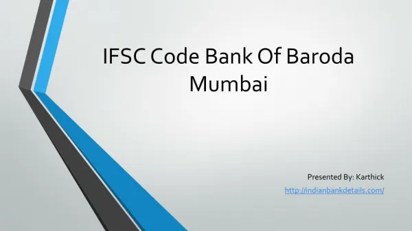 Bank Of Baroda IFSC Code Mumbai.