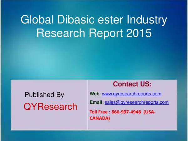 Global Dibasic ester Market 2015 Industry Growth, Trends, Development, Research and Analysis