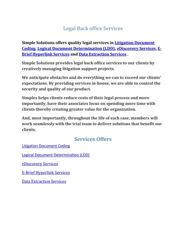 Legal Back office Services