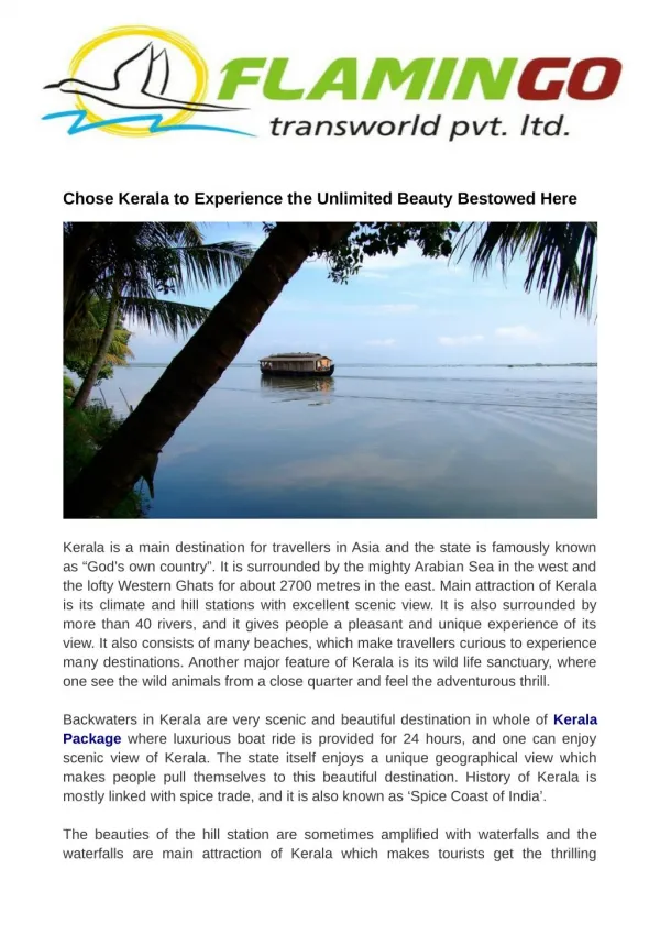 Chose Kerala to Experience the Unlimited Beauty Bestowed Here