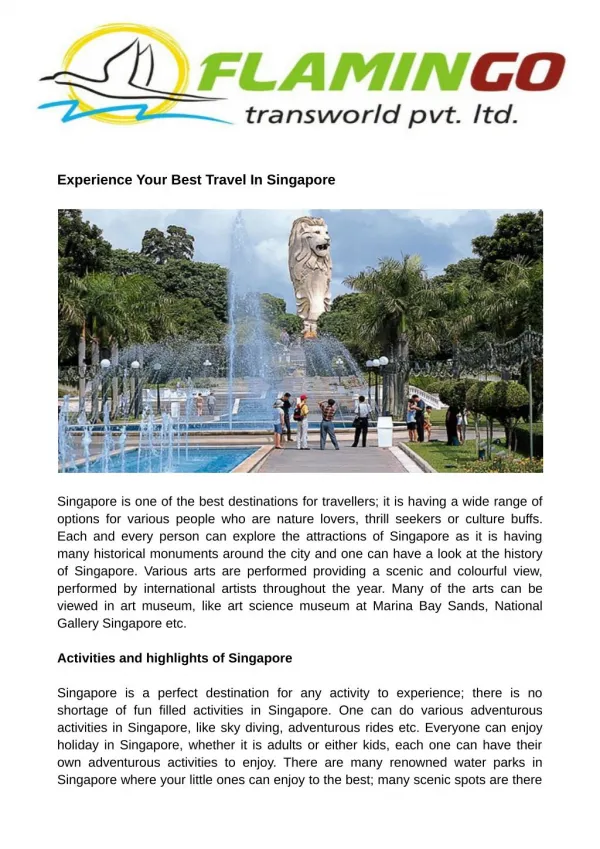 Experience Your Best Travel In Singapore